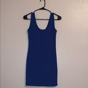 Blue bodycon dress.